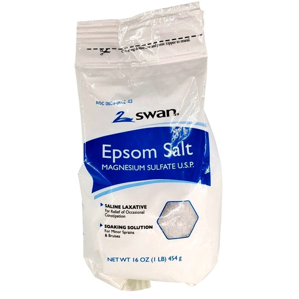 2 Pack Swan Epsom Salt Magnesium Sulfate 1lb Resealable bag Foot Bath Soaks